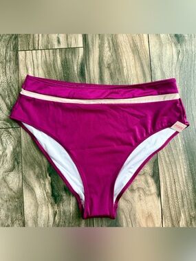 PINK Victoria's Secret Magenta High-Waist Bikini Bottoms with Pink Trim